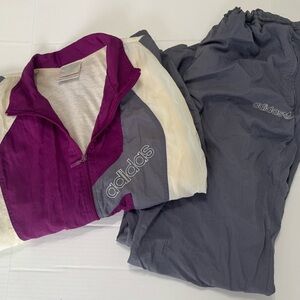 Vintage 90s Adidas Nylon Tracksuit Set Jacket and Pants Purple Grey